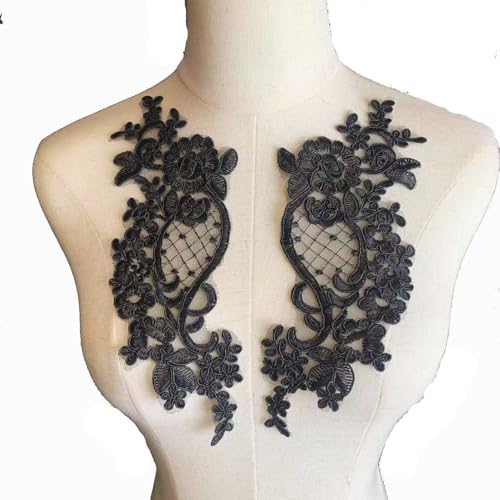 Lmlliang 1 Paar Spitzenapplikationen mit Blumenapplikation, bestickt, Blumenmotiv, Spitzenbesatz für DIY-Kleidung, Hochzeitskleider, Handwerk und Dekorationen, Schwarz von Lmlliang