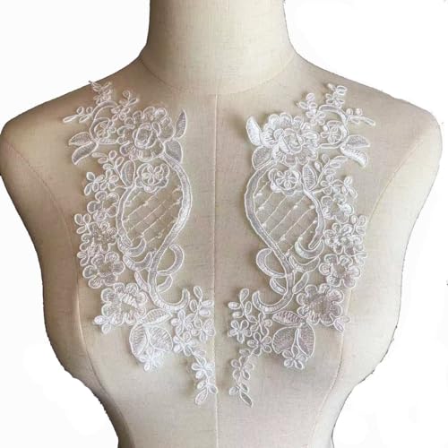 Lmlliang 1 Paar Spitzenapplikationen mit Blumenapplikation, bestickt, Blumenmotiv, Spitzenbesatz für DIY-Kleidung, Hochzeitskleider, Handwerk und Dekorationen, Weiß von Lmlliang