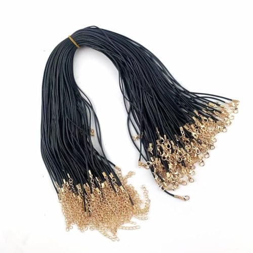 Lmlliang 100 Stück gewachste Baumwoll-Halskettenschnüre mit Karabinerverschlüssen, 50 cm lang, 1,5 mm lange Halskettenketten für DIY-Schmuck, Anhänger und Bastelprojekte, schwarze Kordel, goldene Lmlliang 100 Stück gewachste Baumwoll-Halskettenschnüre mit Karabinerverschlüssen, 50 cm lang, 1,5 mm lange Halskettenketten für DIY-Schmuck, Anhänger und Bastelprojekte, schwarze Kordel, goldene von Lmlliang