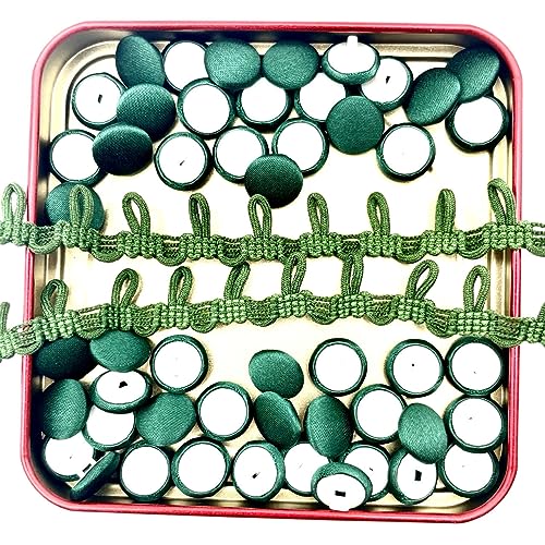Lmlliang 50 Stück 11 mm dunkelgrüne Satin-Stoffknöpfe mit Schaft und Knopfloch-Set für Brautkleid, Satin-Bluse, Abschlussballkleid von Lmlliang