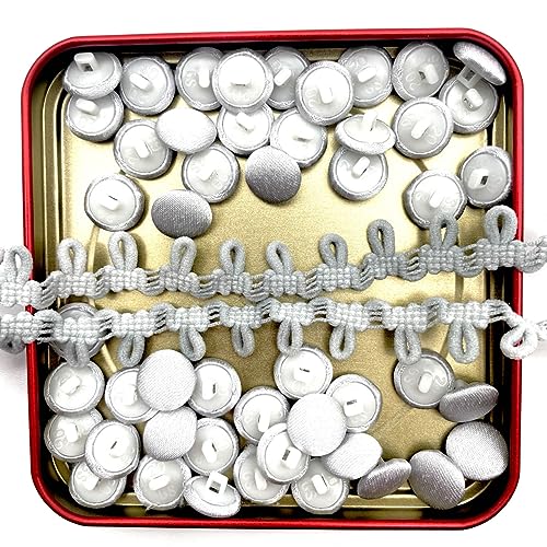 Lmlliang 50 Stück 11 mm silbergraue Satin-Knöpfe mit Schaft und Knopfloch-Set für Brautkleid, Satin-Bluse, Abschlussballkleid von Lmlliang