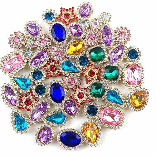 Lmlliang 50 Stück Strasssteine zum Aufnähen, Kristallsteine, Glas-Sonnenblume mit flacher Rückseite, Goldklaue, gemischte Formen zum Nähen, Stirnbänder, Bastelarbeiten, Kleidung, Schuhe, Taschen und von Lmlliang