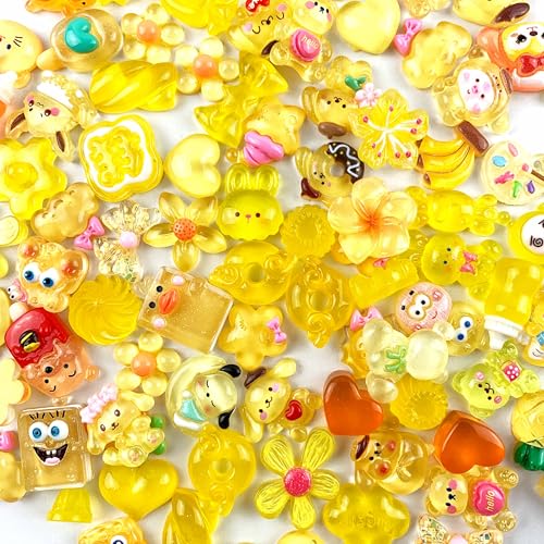 Lmlliang 50 Stück gelbe sortierte flache Rückseite Harz zufällige Schleim-Charms Verzierung für die Herstellung von Haarspangen, Schuhen, Handyhüllen, Dekor, Scrapbooking, DIY Handwerk von Lmlliang