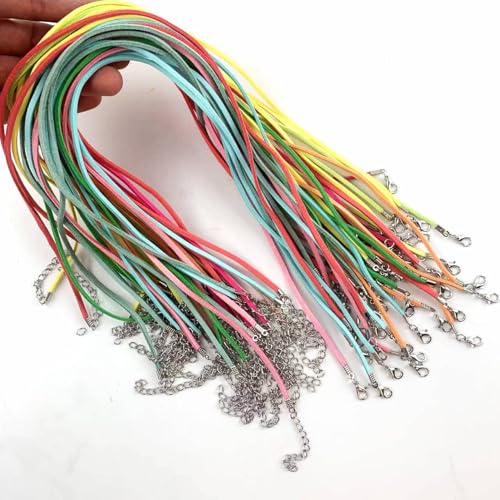 Lmlliang 50 Stück gemischte 50 cm lange Wildleder-Halskettenschnüre mit Karabinerverschlüssen und Verlängerungsketten für DIY-Schmuckherstellung, Anhänger und Bastelprojekte von Lmlliang