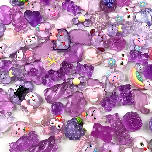 Lmlliang 50 Stück lila sortierte flache Rückseite Harz zufällige Schleim-Charms Verzierung für die Herstellung von Haarspangen, Schuhen, Handyhüllen, Dekoration, Scrapbooking, DIY Handwerk von Lmlliang