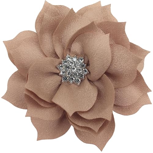 Lmlliang Chiffon-Strass, flache Rückseite, gerüschte Stoffblume für selbstgemachte Stirnbänder, Blumen, Basteln, Party-Dekoration, Nähapplikation, Khaki, 7,6 cm, 10 Stück von Lmlliang