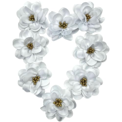Lmlliang Stoffblumen, 10 Stück, weißes Loch, blaues Chiffon, flache Rückseite, goldener Staubblatt, gerüschte Stoffblume für DIY, Handarbeit, Stirnbänder, Blumen, Basteln, Nähen, Applikation, 50 mm Lmlliang Stoffblumen, 10 Stück, weißes Loch, blaues Chiffon, flache Rückseite, goldener Staubblatt, gerüschte Stoffblume für DIY, Handarbeit, Stirnbänder, Blumen, Basteln, Nähen, Applikation, 50 mm von Lmlliang