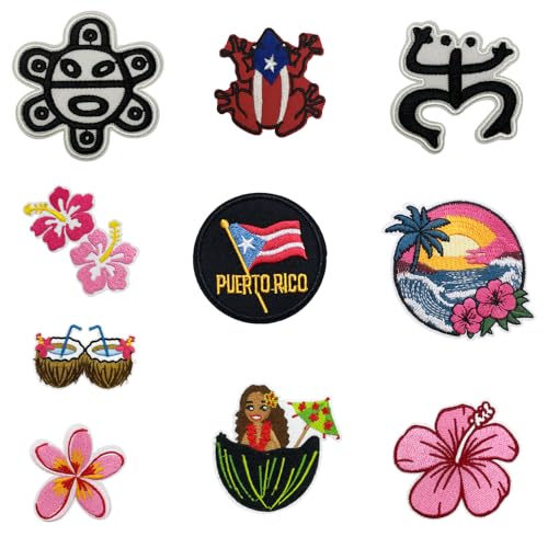 10 Stück Puerto Rico-Flagge, Coqui Frosch, Blume, Meereslandschaft, bestickte Applikation, zum Aufbügeln oder Aufnähen 10 Stück Puerto Rico-Flagge, Coqui Frosch, Blume, Meereslandschaft, bestickte Applikation, zum Aufbügeln oder Aufnähen von Lmshuqun