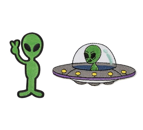 2 Stück niedliche Alien, UFO Raumschiff-Aufnäher, bestickte Applikation, zum Aufbügeln oder Aufnähen 2 Stück niedliche Alien, UFO Raumschiff-Aufnäher, bestickte Applikation, zum Aufbügeln oder Aufnähen von Lmshuqun