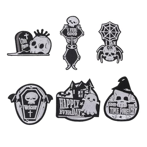 6 schwarze Halloween-Aufnäher, niedlicher Stil, Horror-Thema, bestickte Applikation, zum Aufbügeln oder Aufnähen von Lmshuqun