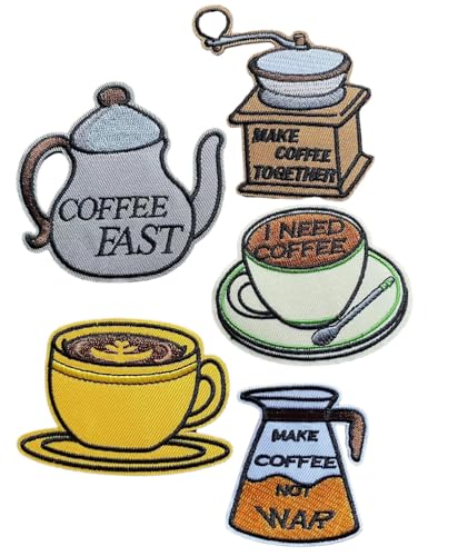 Aufnäher mit Kaffee-Motiv, bestickt, zum Aufbügeln oder Aufnähen, 5 Stück Aufnäher mit Kaffee-Motiv, bestickt, zum Aufbügeln oder Aufnähen, 5 Stück von Lmshuqun