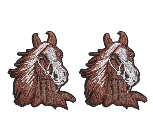 Aufnäher mit braunem Pferdekopf, Motiv: Wildtiere, Pferd für Cowboy, bestickt, zum Aufbügeln oder Aufnähen, 2 Stück von Lmshuqun
