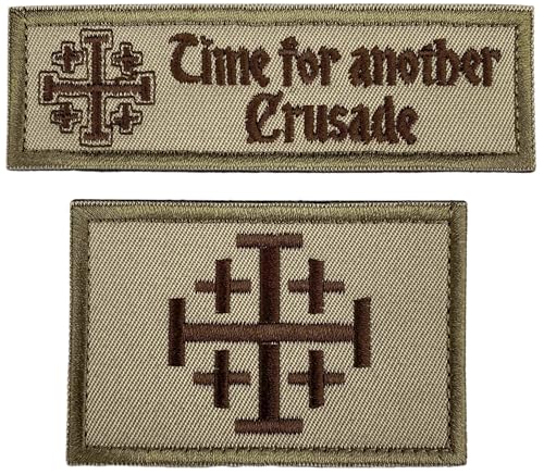 Bundle 2 Stück Jerusalem Kreuz Kreuzritter 8 x 5,1 cm und Time for Another Crusade Tactical Moral Patch 10,4 x 3,3 cm (Khaki) von Lmshuqun