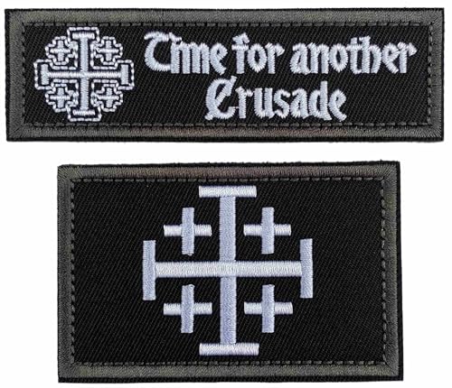 Bundle 2 Stück Jerusalem Kreuz Kreuzritter 8 x 5,1 cm und Time for Another Crusade Tactical Moral Patch 10,4 x 3,3 cm (Schwarz und Weiß) von Lmshuqun