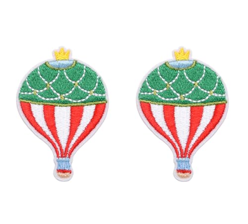 Lmshuqun 2 x niedliche bunte Heißluftballon-Abzeichen, bestickte Applikation, zum Aufbügeln oder Aufnähen (Farbe 1) von Lmshuqun