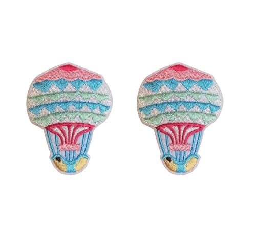 Lmshuqun 2 x niedliche bunte Heißluftballon-Abzeichen, bestickte Applikation, zum Aufbügeln oder Aufnähen (Farbe 2) von Lmshuqun