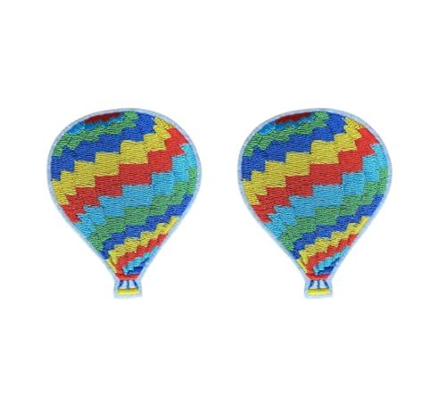 Lmshuqun 2 x niedliche bunte Heißluftballon-Abzeichen, bestickte Applikation, zum Aufbügeln oder Aufnähen (Farbe 3) von Lmshuqun