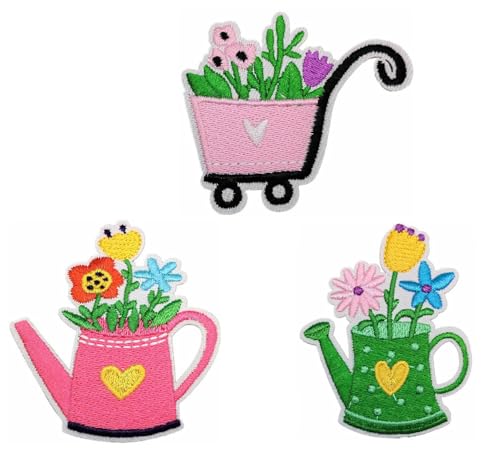 Lmshuqun 3 x bunte Blumenaufnäher, bestickt, zum Aufbügeln oder Aufnähen von Lmshuqun