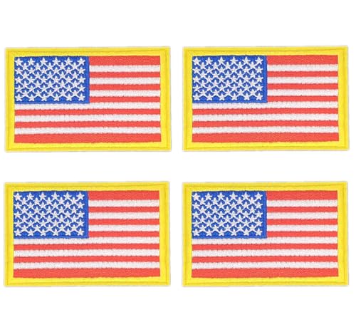 Lmshuqun 4 Stück USA/US/Amerika-Flagge, bestickte Applikation, zum Aufbügeln oder Aufnähen (gelb) von Lmshuqun