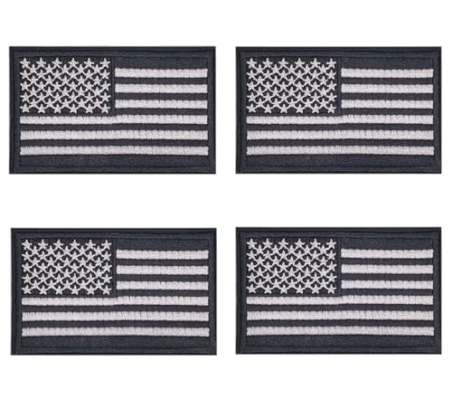Lmshuqun 4 Stück USA/US/Amerika-Flagge, bestickte Applikation zum Aufbügeln oder Aufnähen (schwarz) von Lmshuqun