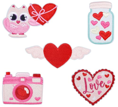 Lmshuqun 5 Stück niedliche rosa Herz-Aufnäher, Valentinstag, zum Aufbügeln oder Aufnähen von Lmshuqun