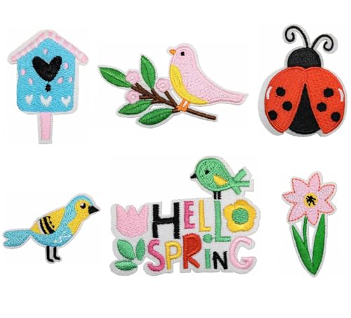 Lmshuqun 6 Stück bunte niedliche Vögel, Blumen, Insekten, Frühlingsmotive, bestickte Applikation zum Aufbügeln oder Aufnähen Lmshuqun 6 Stück bunte niedliche Vögel, Blumen, Insekten, Frühlingsmotive, bestickte Applikation zum Aufbügeln oder Aufnähen von Lmshuqun
