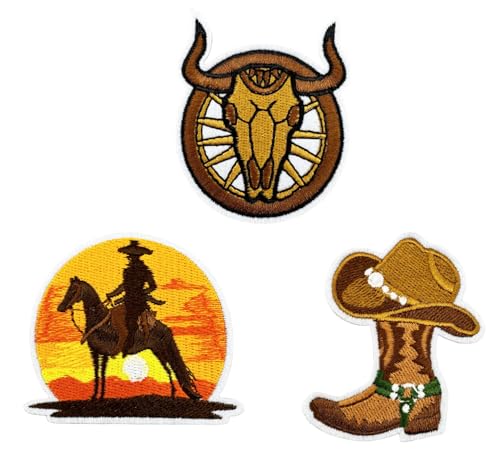Lmshuqun Aufnäher mit Western-Cowboy-Motiv, bestickt, zum Aufbügeln oder Aufnähen, 3 Stück von Lmshuqun
