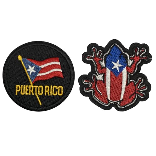 Puerto Rico-Flagge und Coqui-Frosch mit Puerto Rico-Flaggenmuster, bestickte Applikation, zum Aufbügeln oder Aufnähen, 2 Stück von Lmshuqun
