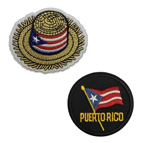 Puerto Rico-Flagge und Hut mit Puerto Rico-Flaggenmuster, bestickte Applikation, zum Aufbügeln oder Aufnähen, 2 Stück von Lmshuqun
