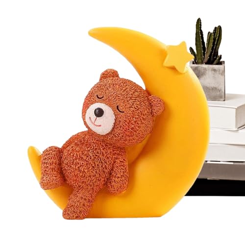 Lnhgh Bär schlafen auf Mondkuchentopper, süße Kuchen -Topper, Desktop -Figuren, Desktop Mondbärenstatue -Orament für Babyparty, Harz -Figur -Kuchenation von Lnhgh