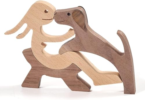 Lnjya Handgemachte Holzstatuen | Holzfiguren der Hundefamilie | EIN warmes Geschenk für Hundeliebhaber | Niedlicher Welpe Ornament Figur Statue Skulptur (B - Frau/Hund) von Lnjya