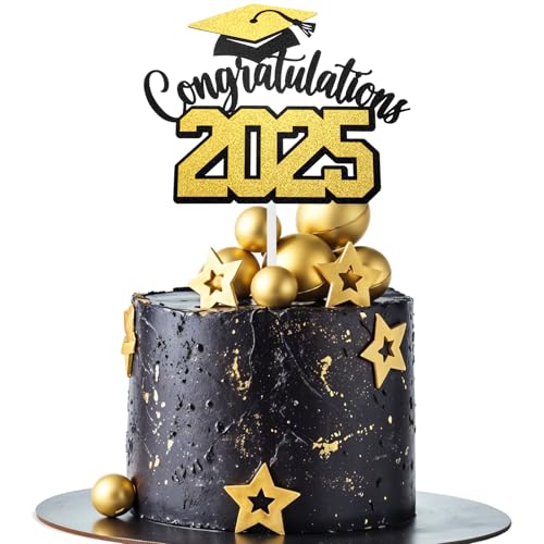 Lnngub 1 Stück 2025 Abschluss Tortendeko, Glitzer 2025 Graduation Kuchendekoration 2025 Doktorhut Tortendekoration Abschluss Cake Topper für Abschlussfeiern und Abschlusszeremonien (Schwarz und Gold) Lnngub 1 Stück 2025 Abschluss Tortendeko, Glitzer 2025 Graduation Kuchendekoration 2025 Doktorhut Tortendekoration Abschluss Cake Topper für Abschlussfeiern und Abschlusszeremonien (Schwarz und Gold) von Lnngub