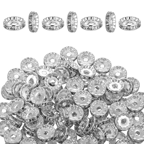 Lnngub 100 Stück Strass-Abstandshalter, 12 mm, Perlen-Abstandshalter für Perlenstifte, silberfarbene Rondelle-Abstandshalter für Schmuckherstellung, DIY-Stifte, Armbänder, Halsketten Lnngub 100 Stück Strass-Abstandshalter, 12 mm, Perlen-Abstandshalter für Perlenstifte, silberfarbene Rondelle-Abstandshalter für Schmuckherstellung, DIY-Stifte, Armbänder, Halsketten von Lnngub