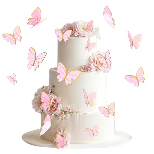 Lnngub Cupcake-Topper mit Schmetterlings-Motiv, rosa-goldener Rand, gemischte Größen, Schmetterling-Kuchendekorationen für Damen, Geburtstag, Party, Hochzeit, Jahrestag, rosa Schmetterlinge für Lnngub Cupcake-Topper mit Schmetterlings-Motiv, rosa-goldener Rand, gemischte Größen, Schmetterling-Kuchendekorationen für Damen, Geburtstag, Party, Hochzeit, Jahrestag, rosa Schmetterlinge für von Lnngub
