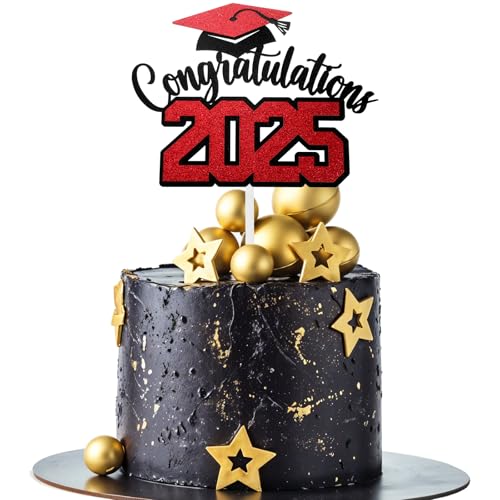 Lnngub Tortenaufsatz zum Schulabschluss, Klasse 2025, Tortenaufsatz mit Aufschrift "Congratulations 5,133.5 cm, Tortenaufsatz für Abschlussfeier, Abschlussfeier, Party-Dekorationen (schwarzer und Lnngub Tortenaufsatz zum Schulabschluss, Klasse 2025, Tortenaufsatz mit Aufschrift "Congratulations 5,133.5 cm, Tortenaufsatz für Abschlussfeier, Abschlussfeier, Party-Dekorationen (schwarzer und von Lnngub