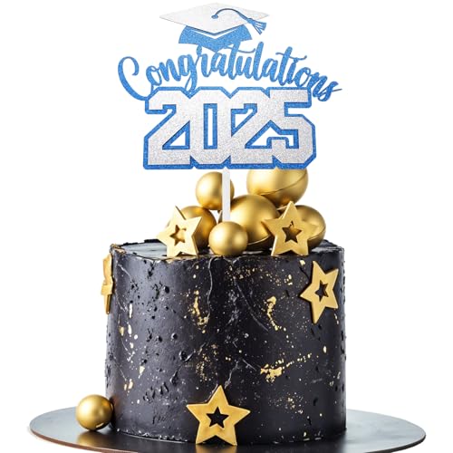 Lnngub Tortenaufsatz zum Schulabschluss, Klasse 2025, Tortenaufsatz mit Glückwunsch 2025, Tortenaufsatz für Abschlussfeier, Kuchenarrangement, Abschlussfeier, Party-Dekorationen (blau und silberner Lnngub Tortenaufsatz zum Schulabschluss, Klasse 2025, Tortenaufsatz mit Glückwunsch 2025, Tortenaufsatz für Abschlussfeier, Kuchenarrangement, Abschlussfeier, Party-Dekorationen (blau und silberner von Lnngub