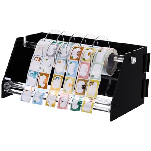 Faltbarer Acryl-Etikettenrollenspender, verstellbarer schwarzer Etiketten-Organizer, hält mehrere Etikettenrollen, großer Schreibtisch-Rollenhalter für Arbeitsbereiche, Zuhause, Büros von Lnrueg