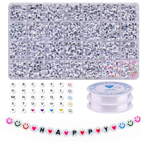 Lnvision 1400 Stück Weiß Buchstabenperlen A -Z 7mm und Liebe Herz,Bunte Smiley Gesichtsperlen Alphabet Perlen für Armbänder Schmuck DIY Basteln Lnvision 1400 Stück Weiß Buchstabenperlen A -Z 7mm und Liebe Herz,Bunte Smiley Gesichtsperlen Alphabet Perlen für Armbänder Schmuck DIY Basteln von Lnvision