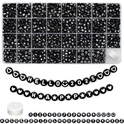 Lnvision 1600 Stück Schwarz Rund Acryl Alphabet Buchstaben Spacer Perlen 7x4mm Spacer Zwischenperlen Schmuck DIY Basteln A bis Z Lnvision 1600 Stück Schwarz Rund Acryl Alphabet Buchstaben Spacer Perlen 7x4mm Spacer Zwischenperlen Schmuck DIY Basteln A bis Z von Lnvision