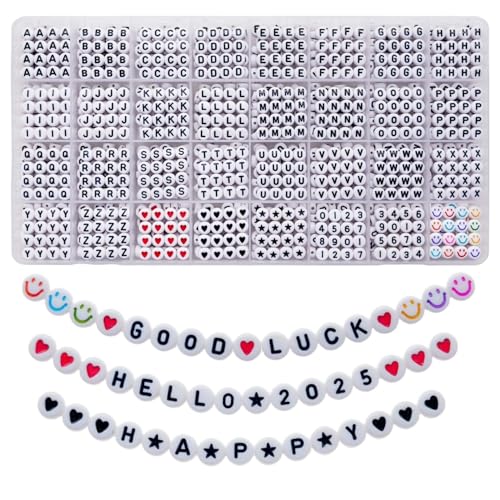Lnvision 1600pcs Buchstaben Perlen, Herz Perlen, Anzahl Perlen, Start Perlen und Smiley Perlen, 4x7mm weiße Acryl Perlen A-Z 31 Stile für Schmuck Herstellung Armbänder Halsketten Schlüsselanhänger Lnvision 1600pcs Buchstaben Perlen, Herz Perlen, Anzahl Perlen, Start Perlen und Smiley Perlen, 4x7mm weiße Acryl Perlen A-Z 31 Stile für Schmuck Herstellung Armbänder Halsketten Schlüsselanhänger von Lnvision