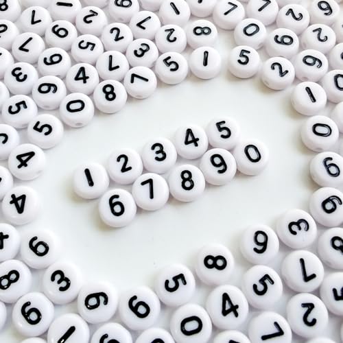 Lnvision 500 Stück Zahlenperlen 0 bis 9 Acryl Zahlen Perlen Rund 7x4mm Spacer Perlen für Schmuck DIY Basteln von Lnvision