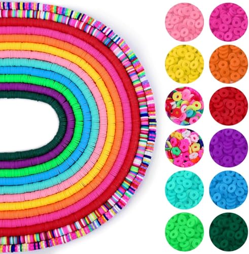 Lnvision 4500 Stück 12 Farben Heishi Perlen 6mm Flache Perlen Tonperlen Bastelset Schmuckherstellungs Sets Für DIY Halskette Charm Armband Geschenk für Kinder Erwachsen von Lnvision