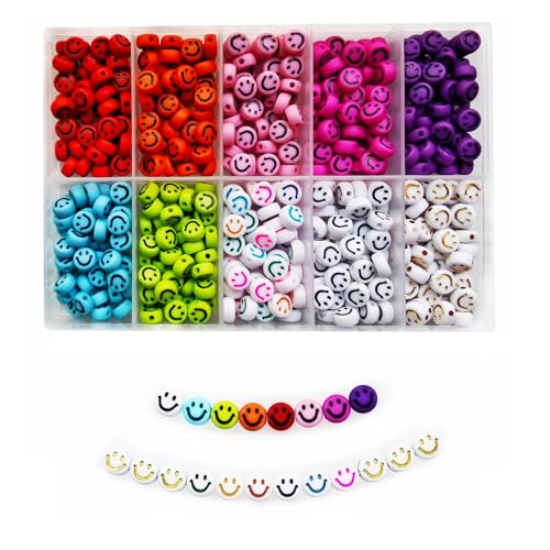 Lnvision 500 Stück Smiley Face Beads 7x4mm Happy Face Spacer Beads für DIY Schmuck Armband Ohrring Halskette Craft Making Supplies 10-Farben von Lnvision