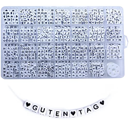 Lnvision 810 Stück Buchstabenperlen A bis Z und Love Herz Weiss Acryl Würfelperlen Cube Spacer Alphabet Buchstaben Perlen 6x6mm Spacer Zwischenperlen Schmuck DIY Basteln (Weiss) von Lnvision