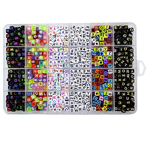 Lnvision 960 Stück 6 Farben A bis Z Acryl Würfelperlen Cube Alphabet Buchstaben Spacer Perlen 6x6mm Spacer Zwischenperlen Schmuck DIY Basteln von Lnvision