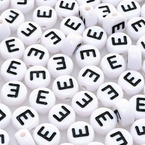 Lnvision Buchstabenperlen E 300 Stück 4x7mm Vokal Weiß für Schmuckherstellung, DIY-Armbänder, Halsketten, Schlüsselanhänger, Armbänder von Lnvision