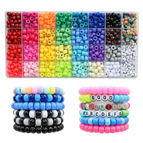 Lnvison 1120 Stück Pony Perlen 28 Farben und Buchstabenperlen Bunte Perlen mit Großem Loch für Schmuck, Armbänder, Ketten, Schlüsselanhänger, Basteln von Lnvision