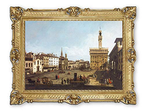 Lnxp Wunderschönes Gemälde 90x70 cm Künstler; B. Bellotto ´Piazza Della Signoria in Florenz (um 1742) ´Bild Bilder Barock Rahmen Antik Repro 58B von Lnxp