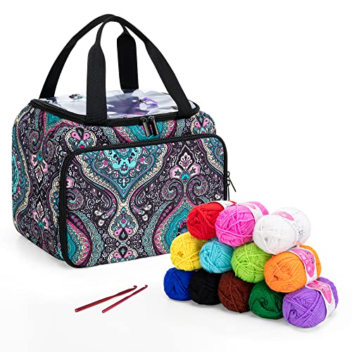 LoDrid Klein Garn Aufbewahrungs Tasche, Tragbar Strick Tasche für Strickset & Häkel Zubehör, Reisen Häkelgarn Projekt Organisator für Strick Zubehör Set für Erwachsene, Totem (Nur Tasche) von LoDrid