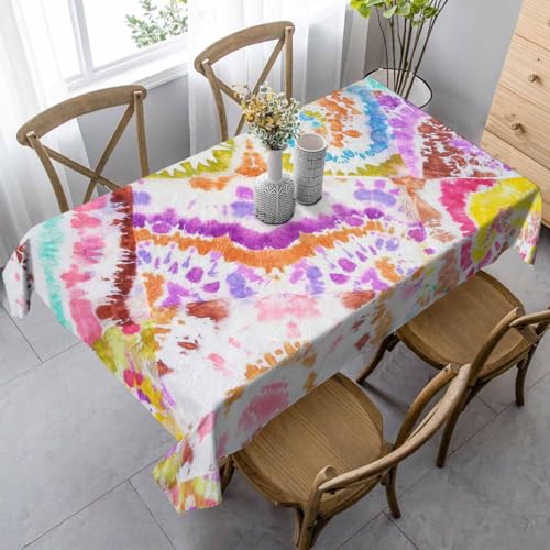 LoLo UoUo Moderne Batik-Tischdecke, kreative Tischdecke, 152,4 x 213,3 cm, ethnisch, künstlerisch, handgezeichnet, bunt, dekorativ, rechteckig, für Küche, Zuhause, Abendessen, Party, Outdoor, Picknick von LoLo UoUo